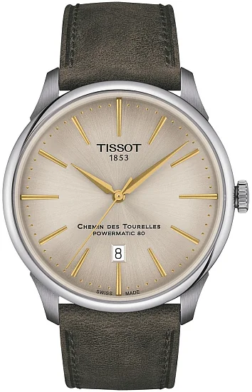 Tissot Chemin des Tourelles Automatic 42mm Champagne Dial Leather Strap T1394071626100