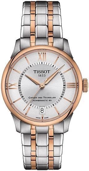 Tissot Chemin des Tourelles Lady Automatic Silver Dial Steel Bracelet Rose Gold PVD T1392072203800