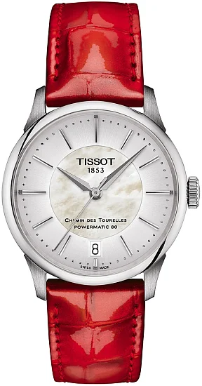 Tissot Chemin des Tourelles Lady Automatic Silver & Pearl Dial Leather Strap T1392071611100