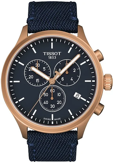 Tissot Chrono XL Vintage Blue Strap Dark Blue Dial Rose Gold PVD T1166173704100