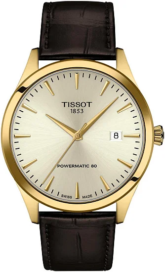 Tissot Classic Dream Powermatic 80 Yellow Gold PVD Brown Leather Strap T1584073626100