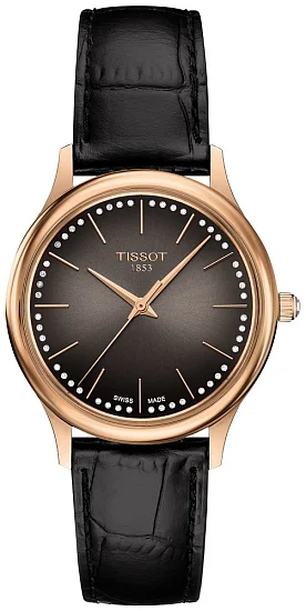 Tissot Excellence Lady Rose Gold Black Leather Anthracite Dial Diamonds T9262107629100