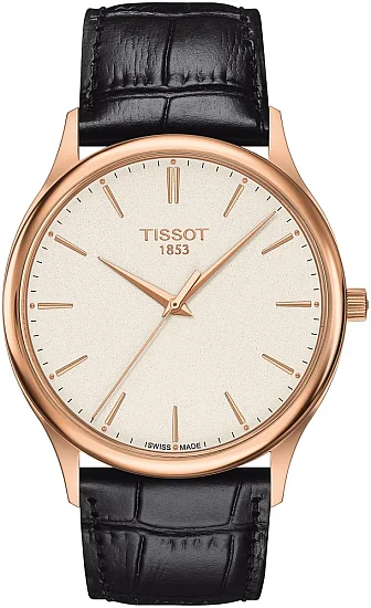 Tissot Excellence Rose Gold Black Leather Beige Dial T9264107626101