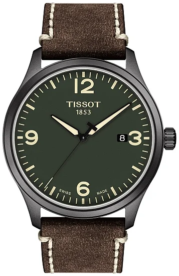 Tissot XL Quartz Grey PVD Brown Leather Green Dial T1164103609700