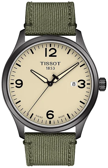 Tissot XL Quartz Grey PVD Green Strap Beige Dial T1164103726700