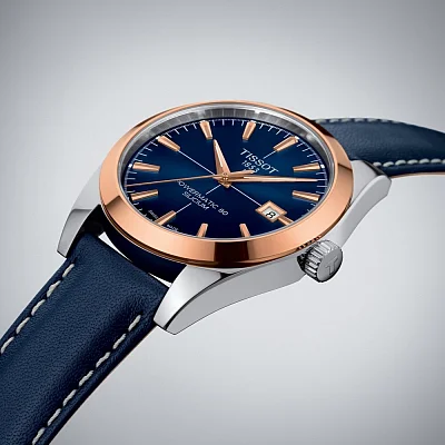 Tissot Gentleman Dark Blue Dial Powermatic 80 18k Gold Bezel T927.407.46.041.00
