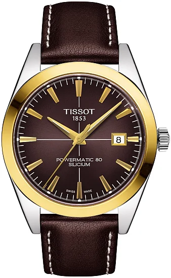 Tissot Gentleman Brown Dial Powermatic 80 18k Gold Bezel T9274074629101