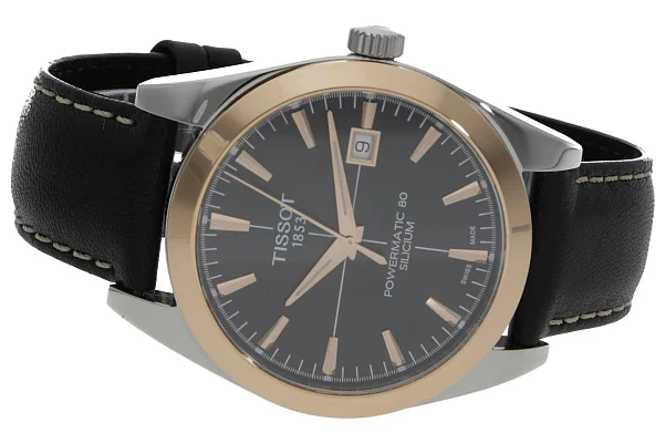 Tissot Gentleman Black Dial Powermatic 80 18k Gold Bezel T927.407.46.051.00