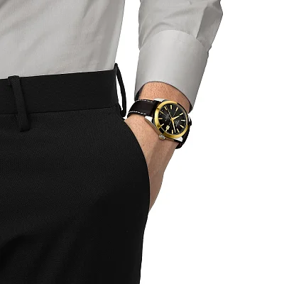 Tissot Gentleman Black Dial Powermatic 80 18k Gold Bezel T927.407.46.061.01