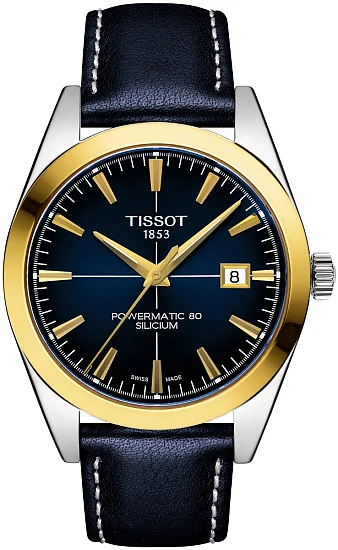 Tissot Gentleman Dark Blue Dial Powermatic 80 18k Gold Bezel T9274074604101