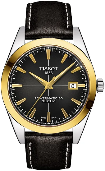 Tissot Gentleman Black Dial Powermatic 80 18k Gold Bezel T9274074606101