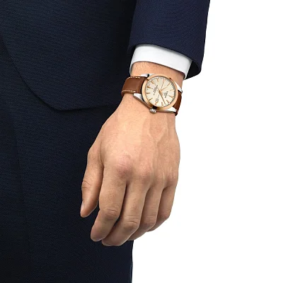 Tissot Gentleman Sand Dial Powermatic 80 18k Gold Bezel T927.407.46.261.00