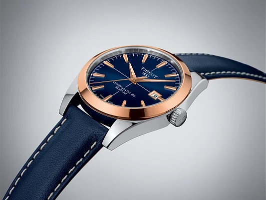 Tissot Gentleman Dark Blue Dial Powermatic 80 18k Gold Bezel T927.407.46.041.00