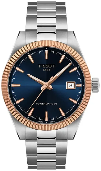 Tissot Gentleman Powermatic 80 Blue Dial 38mm 18k Rose Gold Bezel T9348074104100