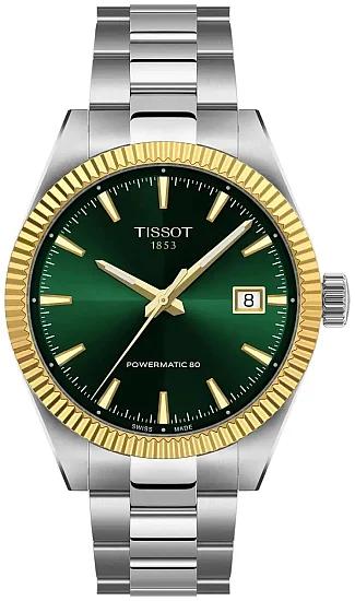 Tissot Gentleman Powermatic 80 Green Dial 38mm 18k Yellow Gold Bezel T9348074109100