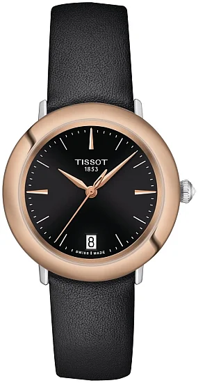 Tissot Glendora Lady Black Dial 18k Gold Bezel T9292104605100