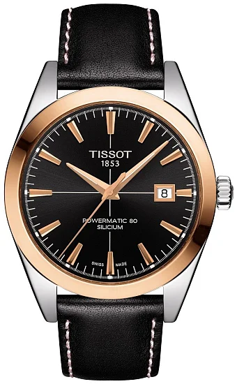 Tissot Gentleman Black Dial Powermatic 80 18k Gold Bezel T9274074605100