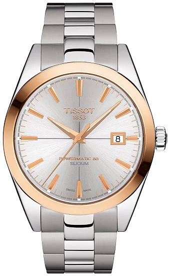 Tissot Gentleman Silver Dial Powermatic 80 18k Gold Bezel T9274074103100