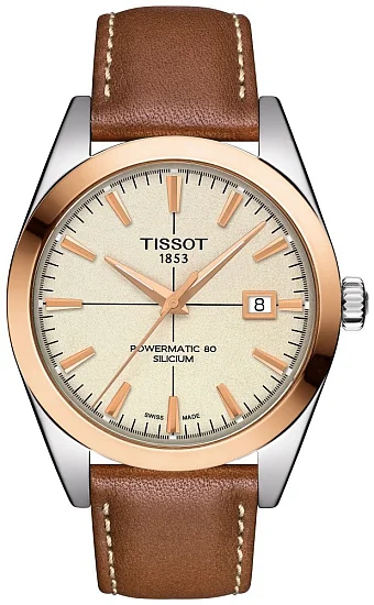 Tissot Gentleman Sand Dial Powermatic 80 18k Gold Bezel T9274074626100