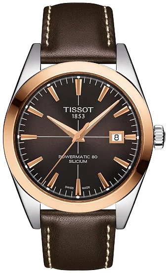 Tissot Gentleman Black Dial Powermatic 80 18k Gold Bezel T9274074629100