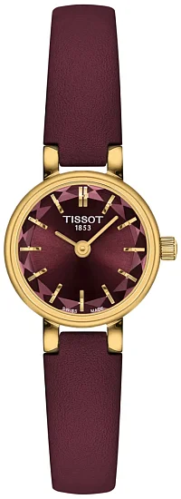 Tissot Lovely Round Burgundy Dial Burgundy Strap Yellow Gold PVD T1400093637100