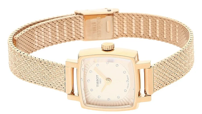 Tissot Lovely Square Mesh Silver Dial Rose Gold PVD Diamonds T058.109.33.456.00
