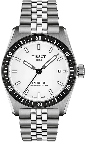 Tissot PR516 Powermatic 80 White Dial Steel Bracelet T1494071103100