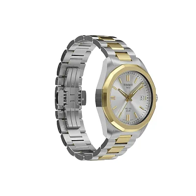 Tissot PRC 100 Lady Solar 34mm Quartz Silver Dial Gold Bicolor PVD Bracelet T151.822.22.031.00