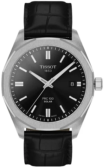 Tissot PRC 100 Solar 39mm Quartz Silver Dial Brown Leather Strap T1514221605100