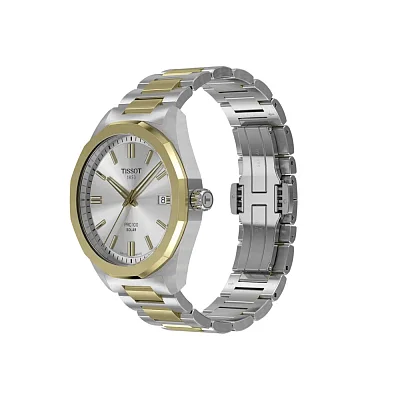 Tissot PRC 100 Solar 39mm Quartz Silver Dial Gold Bicolor PVD Bracelet T151.422.22.031.00