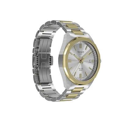 Tissot PRC 100 Solar 39mm Quartz Silver Dial Gold Bicolor PVD Bracelet T151.422.22.031.00