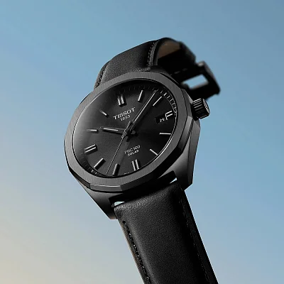 Tissot PRC 100 Solar 39mm Quartz Full Black PVD Black Leather Strap T151.422.36.051.00