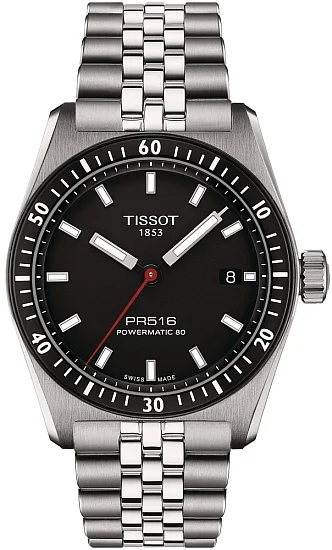 Tissot PR516 Powermatic 80 Black Dial Steel Bracelet T1494071105100