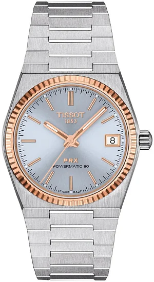 Tissot PRX 35 Powermatic 80 Ice Blue Dial 18k Gold Bezel T9312074135100