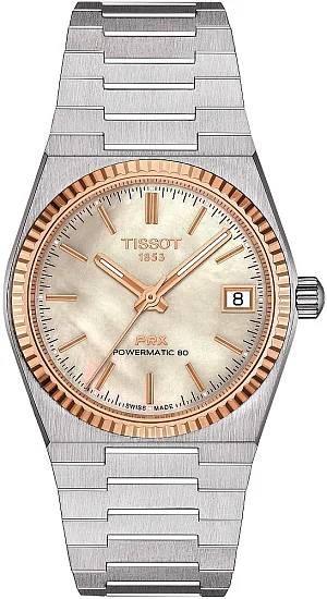 Tissot PRX 35 Powermatic 80 Pearl Dial 18k Gold Bezel T9312074111100