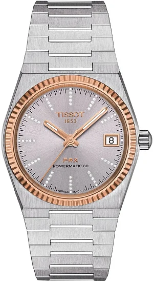 Tissot PRX 35 Powermatic 80 Silver Dial Diamonds 18k Gold Bezel T9312074133600