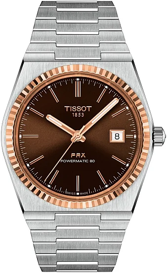 Tissot PRX 40 Powermatic 80 Brown Dial 18k Gold Bezel T9314074129100