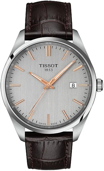 Tissot PR 100 Silver Dial Dark-Brown Leather Strap T1504101603100