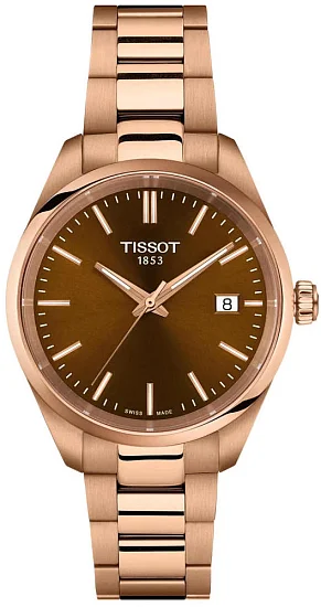 Tissot PR 100 Lady Brown Dial Rose Gold PVD T1502103329100