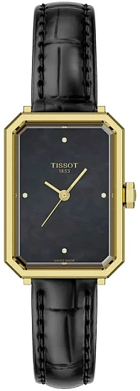 Tissot SRV Dark Pearl Dial Leather Strap Yellow Gold PVD Diamonds T1601103612600