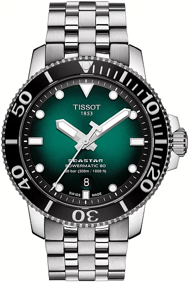 Tissot Seastar 1000 Automatic Ceramic Powermatic 80 43mm Steel Bracelet Green Dial T1204071109101