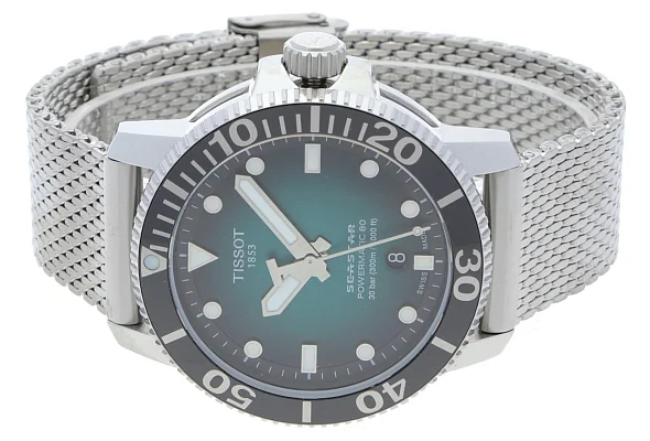 Tissot Seastar 1000 Automatic Powermatic 80 43mm Steel Bracelet Green Dial Mesh T120.407.11.091.00