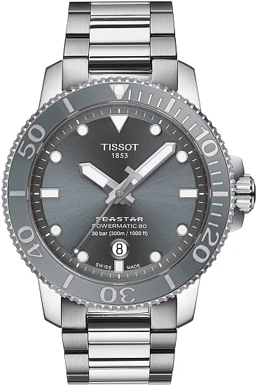 Tissot Seastar 1000 Automatic Ceramic Powermatic 80 43mm Steel Bracelet Grey Dial T1204071108101