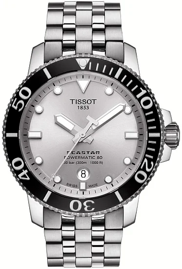 Tissot Seastar 1000 Automatic Powermatic 80 43mm Steel Bracelet Silver Dial T1204071103100