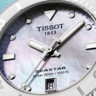 Tissot Seastar 1000 Lady Quartz 36mm White Dial White Strap Diamonds T120.210.17.116.00