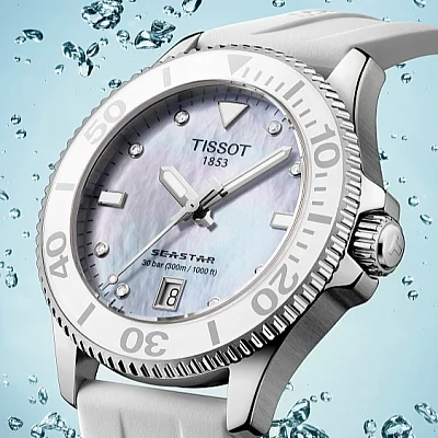 Tissot Seastar 1000 Lady Quartz 36mm White Dial White Strap Diamonds T120.210.17.116.00
