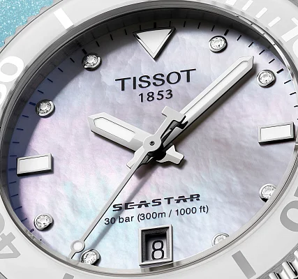 Tissot Seastar 1000 Lady Quartz 36mm White Dial White Strap Diamonds T120.210.17.116.00