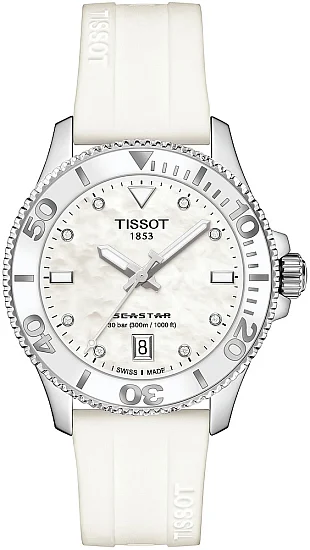 Tissot Seastar 1000 Lady Quartz 36mm White Dial White Strap Diamonds T1202101711600