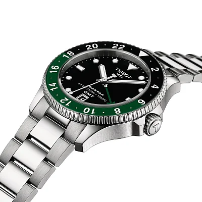 Tissot Seastar 1000 Quartz GMT 40mm Black Dial Green Bezel Steel Bracelet T120.852.11.051.00