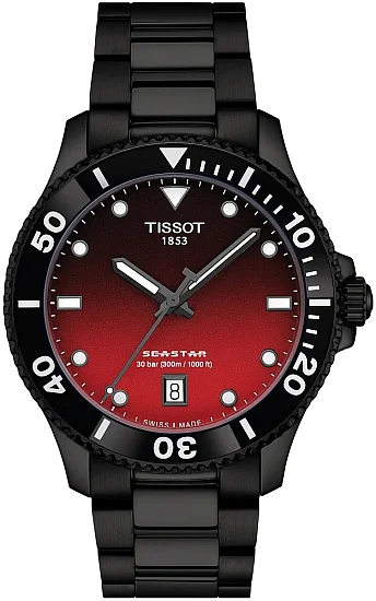 Tissot Seastar 1000 Quartz 40mm Red Dial Black Steel Bracelet T1204103342100